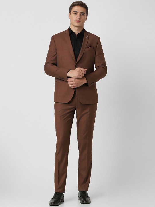 Men Textured Slim-Fit Notched Lapel Single-Breasted Two-Piece Suit