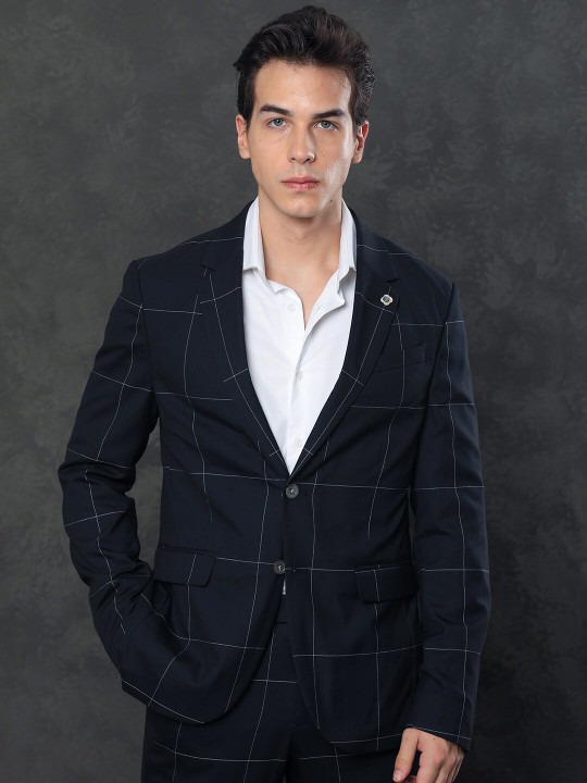 Men Checked Single-Breasted Tailored-Fit Two-Piece Suit
