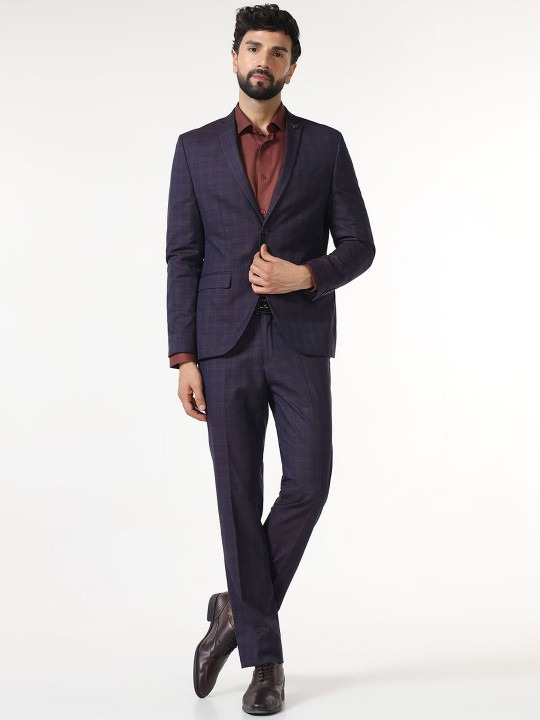 Men Checked Tailored-Fit Single-Breasted Two-Piece Suit