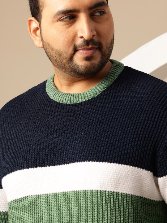 Plus Size Colourblocked Acrylic Pullover