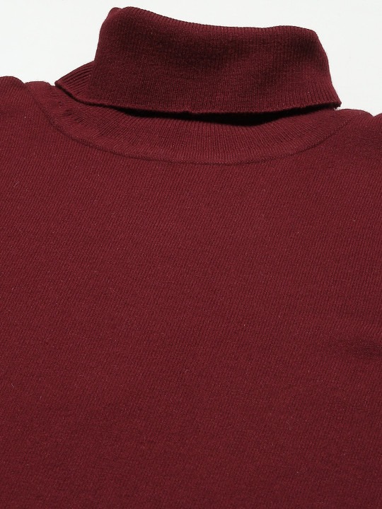 Men Maroon Turtle Neck Solid Pullover