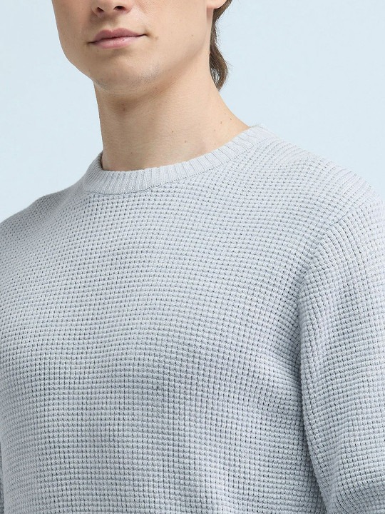 Men Self Design Pure Cotton Cable Knit Pullover
