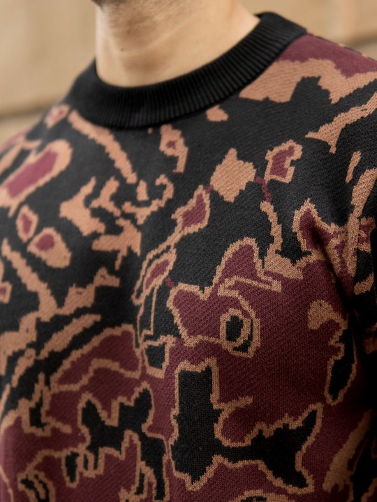 Men Black Abstract Jacquard Pure Cotton Pullover Sweater
