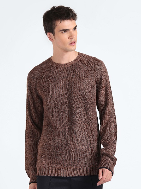 Ribbed Round Neck Acrylic Pullover