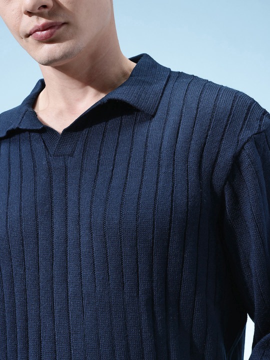 Shirt Collar Ribbed Pullover