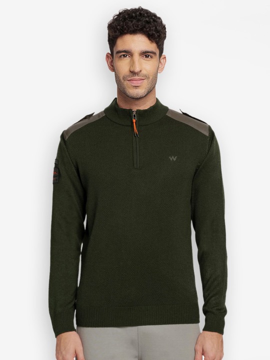 Men Olive Green Pullover