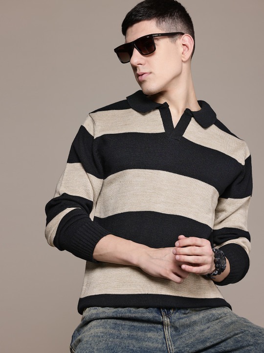 The Lifestyle Co. Spread Collar Acrylic Striped Pullover