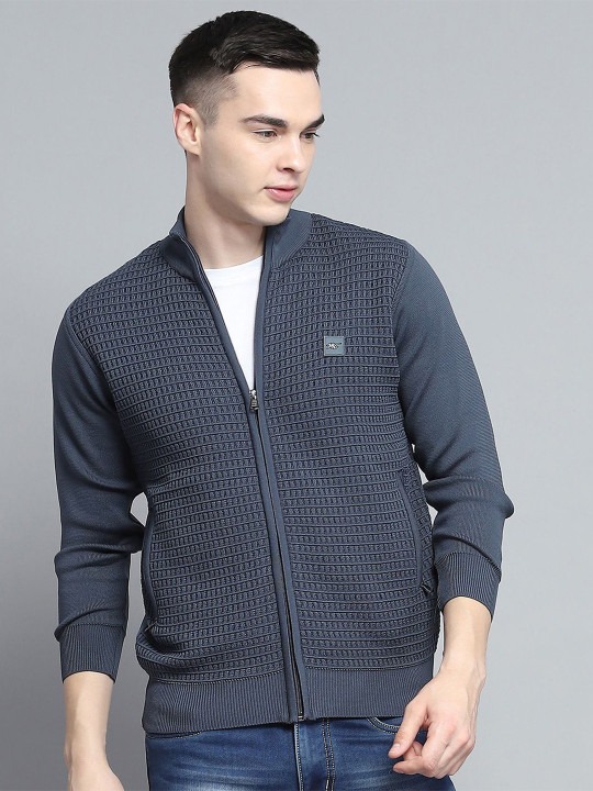 Men Geometric Self Design Sweaters