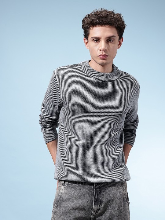 Ribbed Crew Neck Acrylic Pullover