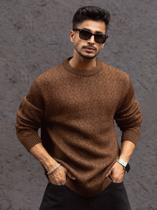 Men Speckled Self-Design Acrylic Pullover