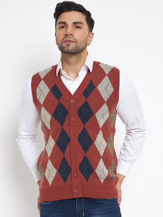 Men Geometric Printed Cardigan Sweater