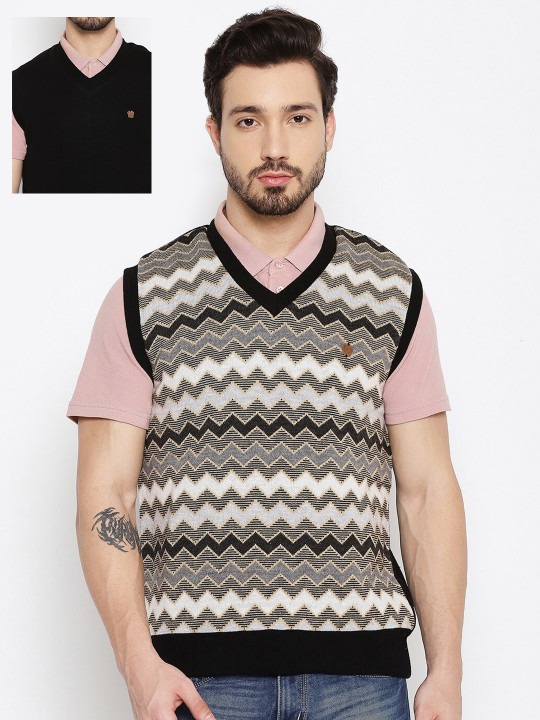 Men Grey & White Sweater Vest