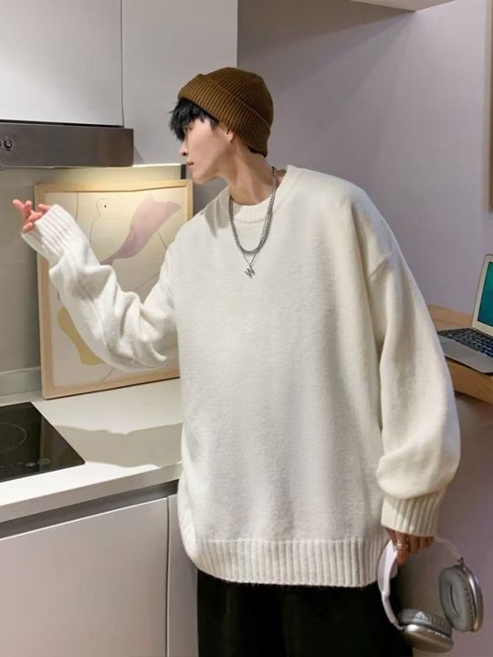 Men Round Neck Longline Pullover Sweaters