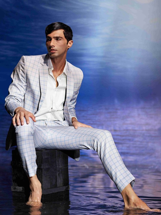 Men Checked Single-Breasted Two-Piece Suits