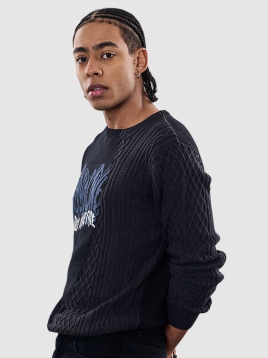Men Black Printed Sweaters