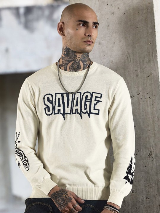 Revolution Savage White Graphic Print Sweaters
