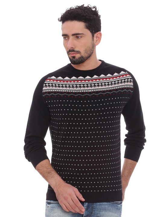 Men Black Fair Isle Pullover