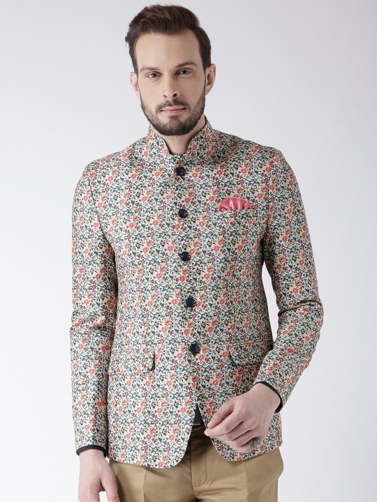 Men Printed Mandarin Collar Blazers