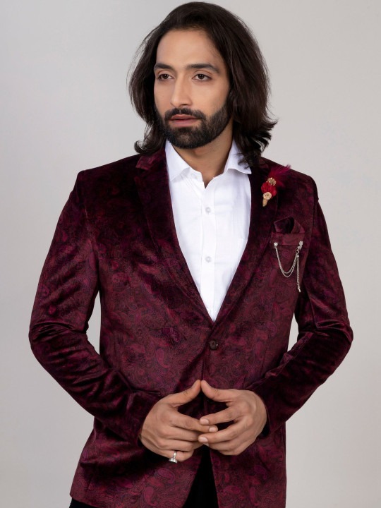 Printed Notched Lapel Single Breasted Blazer