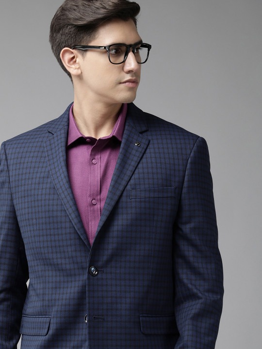 Men Checked Slim Fit Single-Breasted Formal Blazer