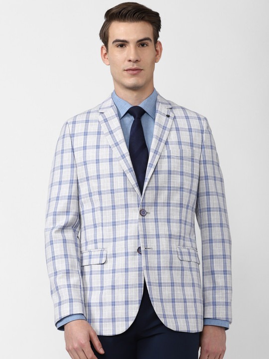 Men Checked Slim-Fit Single Breasted Notched Lapel Formal Blazer