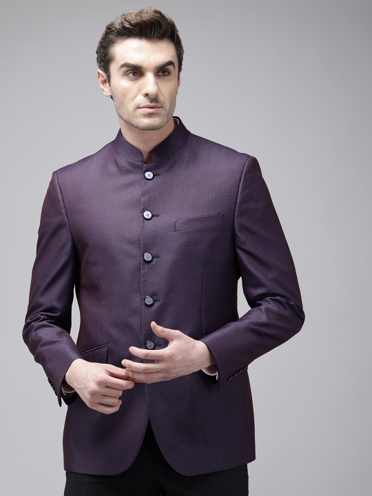 Self Designed Long Sleeves Slim-Fit Bandhgala Blazer