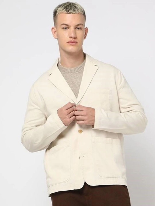 Pure Cotton Notched Lapel Collar Single-Breasted Blazer