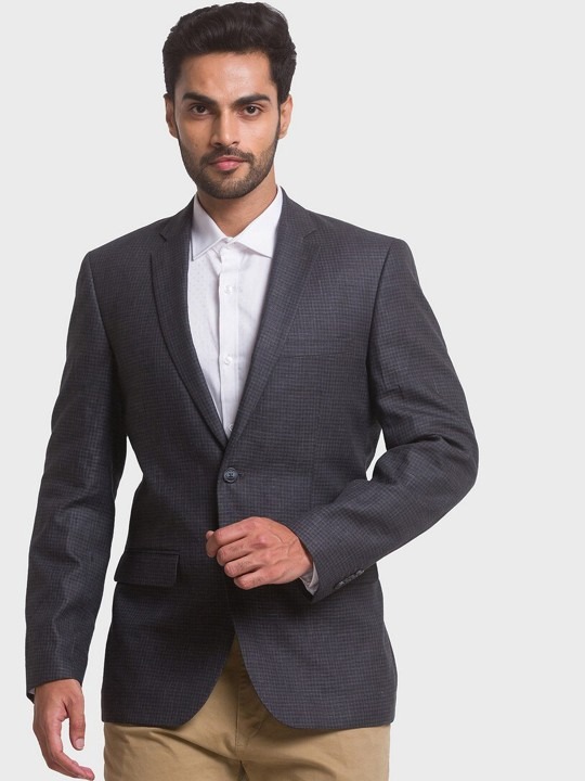 Men Self Design Pure Cotton Single-Breasted Formal Blazers