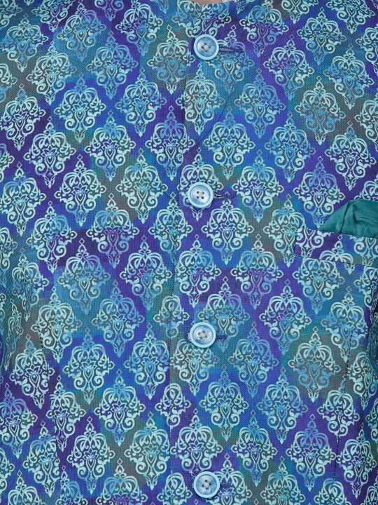 Art Silk Bandhgala Blazer with Printed Mughal Motifs