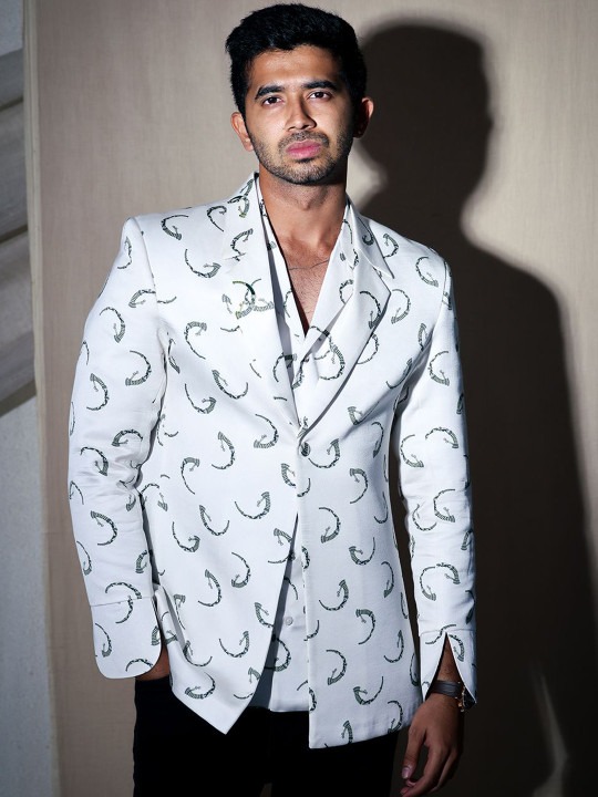 Printed Notched Lapel Modal Formal Single-Breasted Blazer