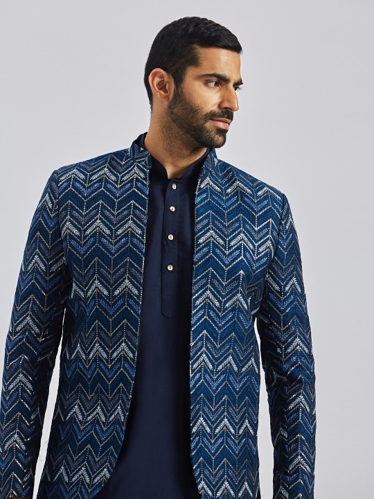 Embroidered Mandarin Collar Single Breasted Jodhpuri