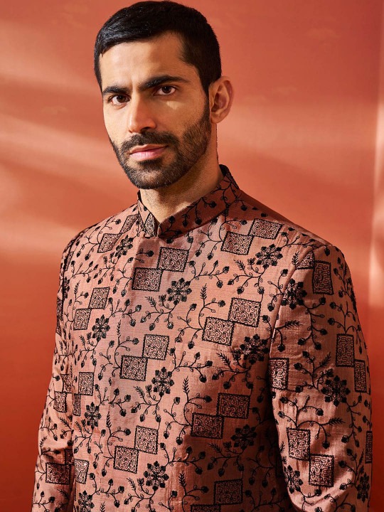 Embroidered Sequinned Slim Fit Bandhgala Blazers