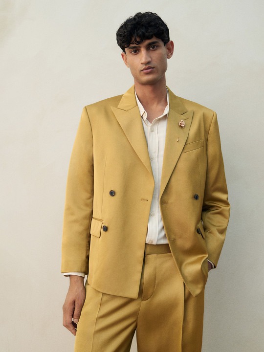 Regular Fit Double-Breasted Satin Jacket