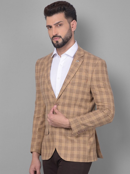 Checked Notched Lapel Single Breasted Slim-Fit Blazer