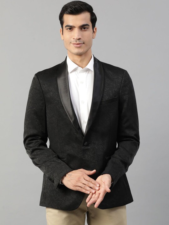 Men Black Solid Single Breasted Formal Blazer
