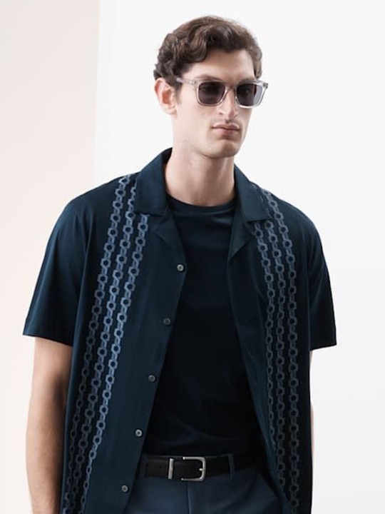 Men Pure Cotton Chain Print Revere Polo Shirt