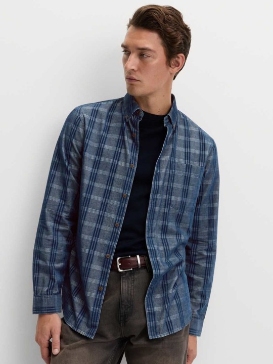 Men Checked Button-Down Collar Pure Cotton Casual Shirt