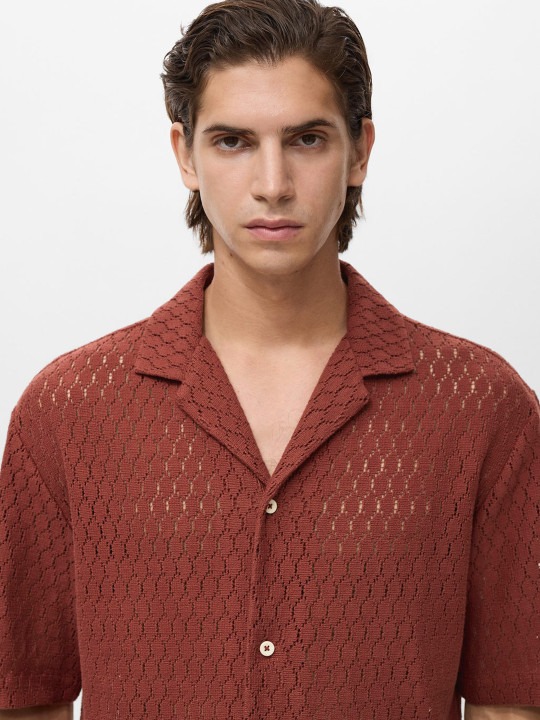 Semi Sheer Open Weave Pure Cotton Relaxed Fit Casual Shirt
