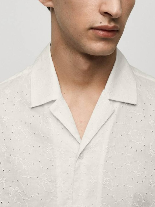 Schiffli Detail Pure Cotton Casual Shirt