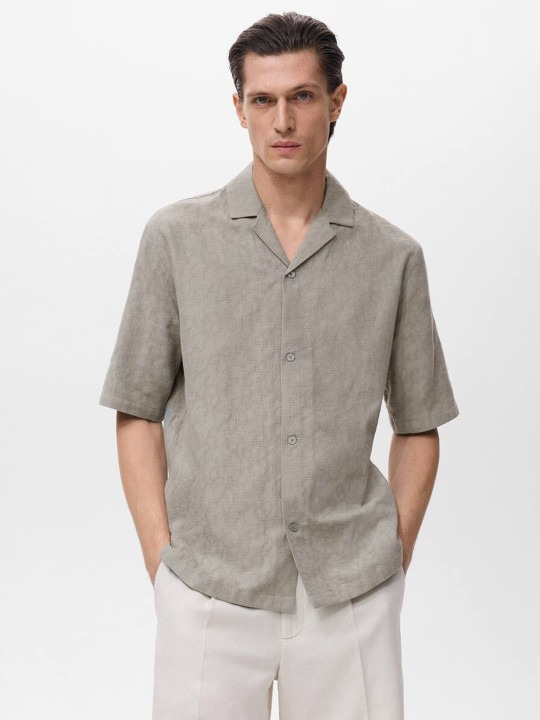 Self Design Cuban Collar Shirt