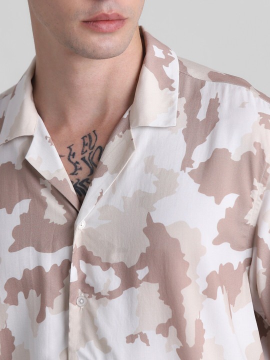 Abstract Printed Cuban Collar Shirt