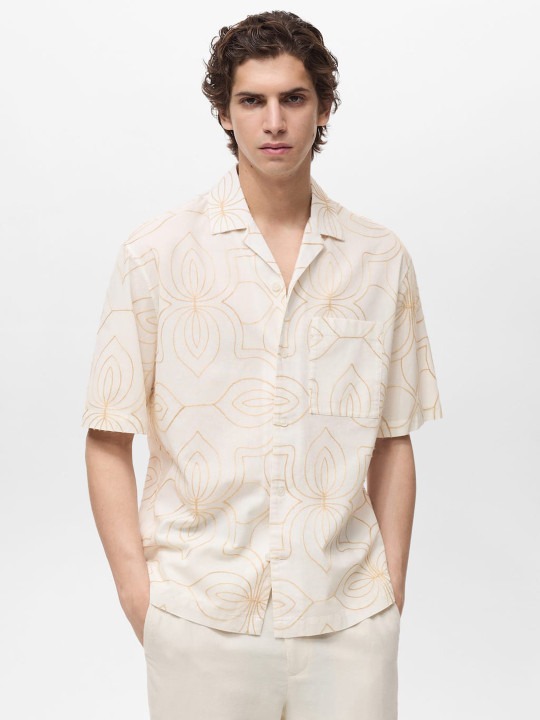 Embroidered Cuban Collar Cotton Shirt