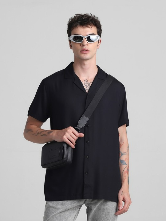Cuban Collar Short Sleeves Casual Shirt