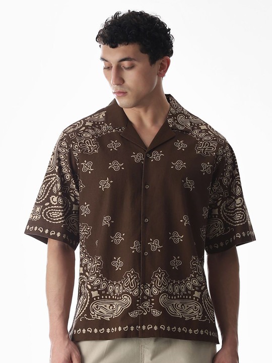 Ethnic Motfs Printed Oversized Cotton Linen Casual Shirt