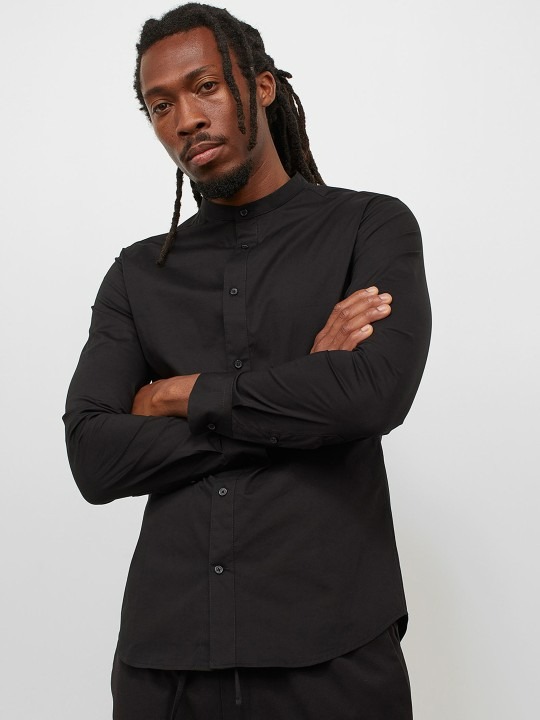 Men Black Muscle Fit Grandad Shirt