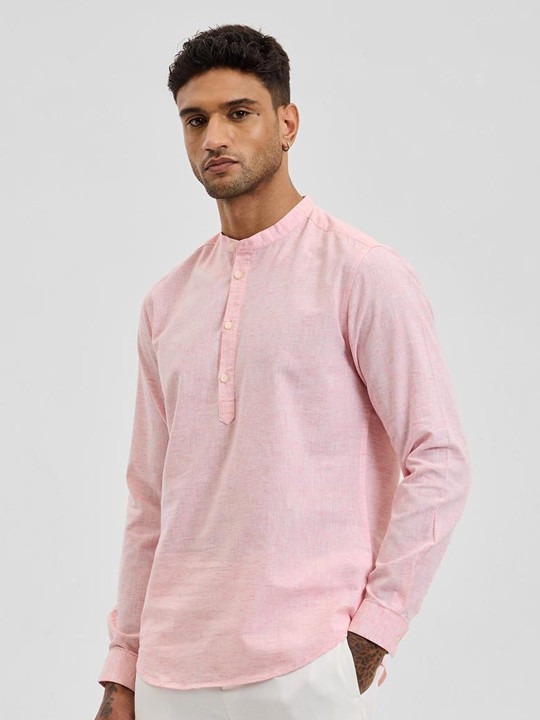 Men Smart Band Collar Solid Cotton Casual Shirt