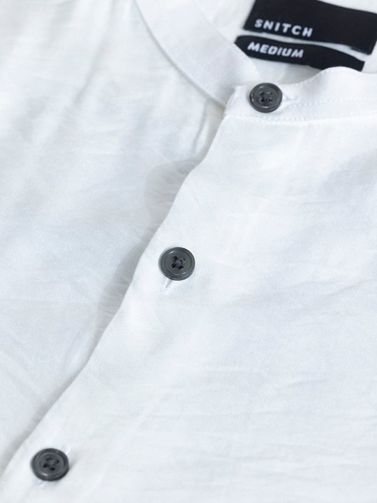 Classic Slim Fit Mandarin Collar Cotton Printed Casual Shirt