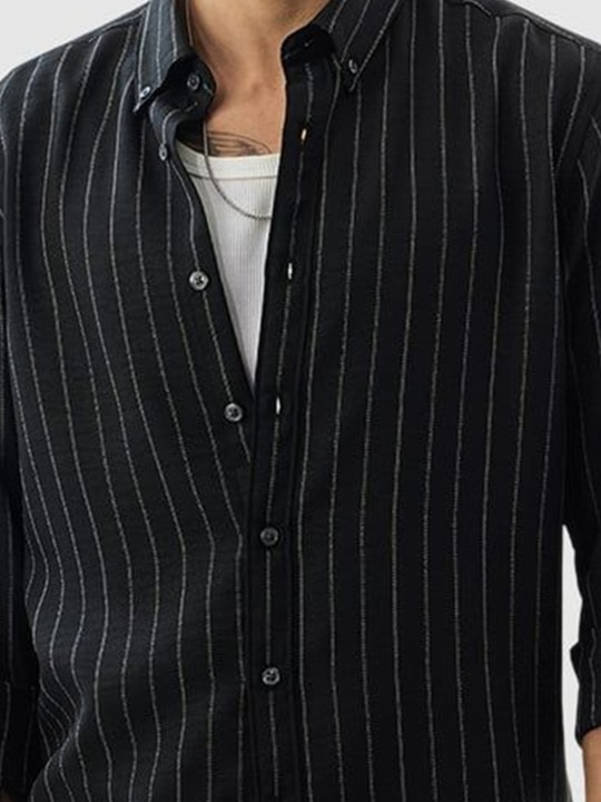 Men Multi Striped Button-Down Collar Cotton Casual Shirt