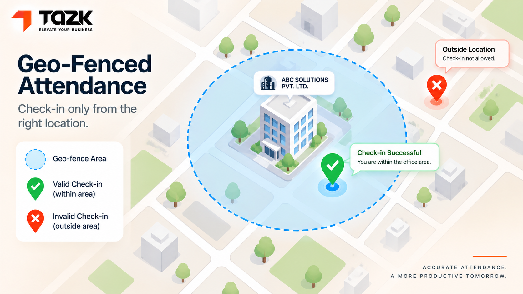 "Geo-fenced check-in location verification diagram"