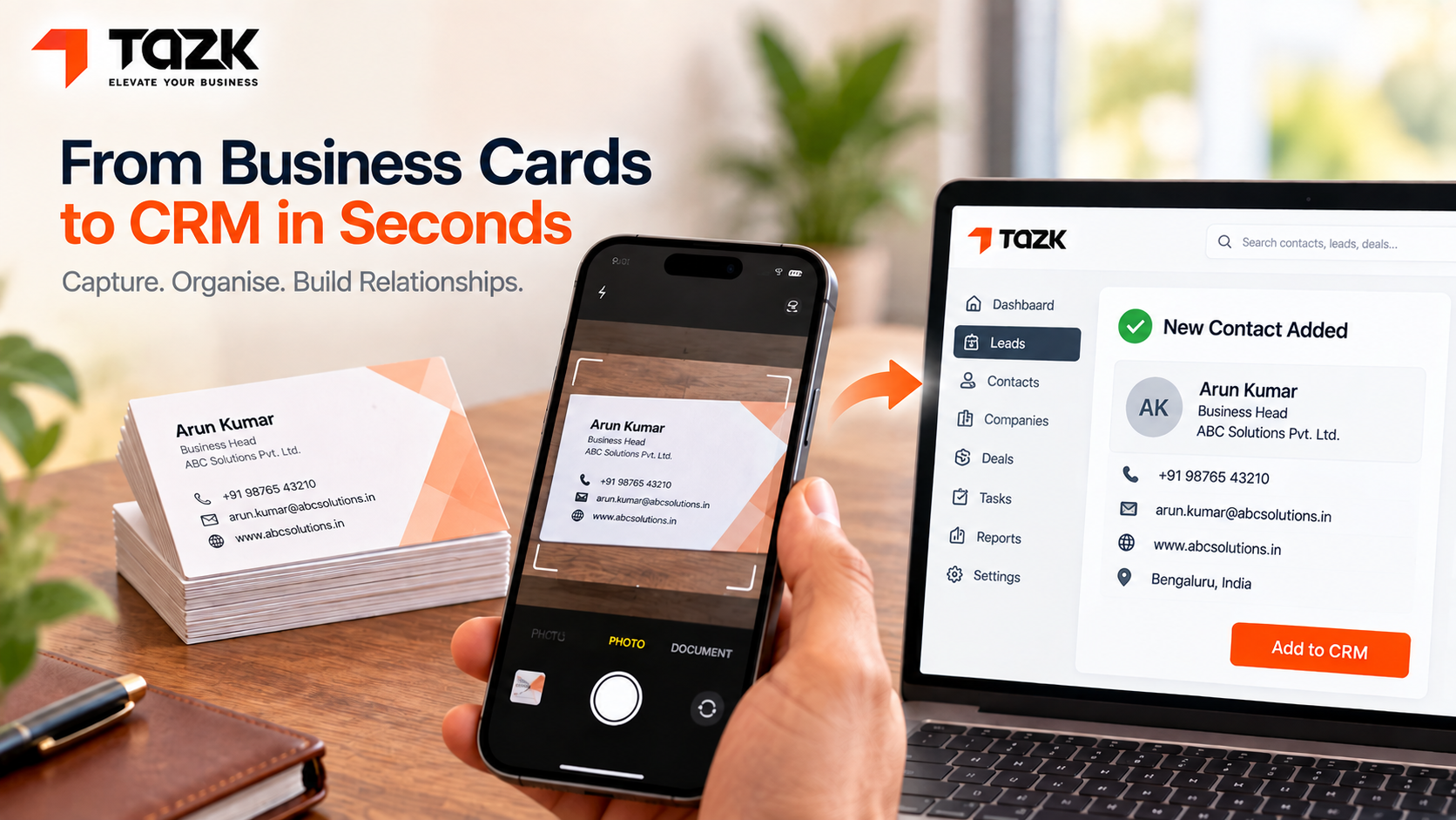 "Business cards being added into CRM app"